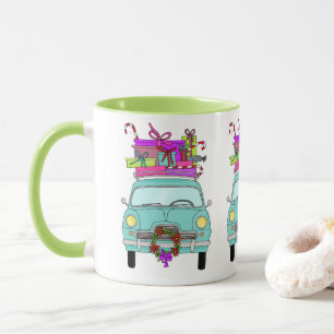 Blue Car with Christmas Gifts Mug