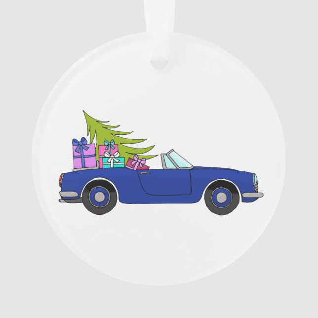 Blue Car with Christmas Gifts Ornament (Back)