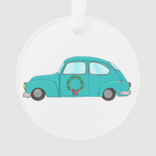 blue car with Christmas wreath Ornament