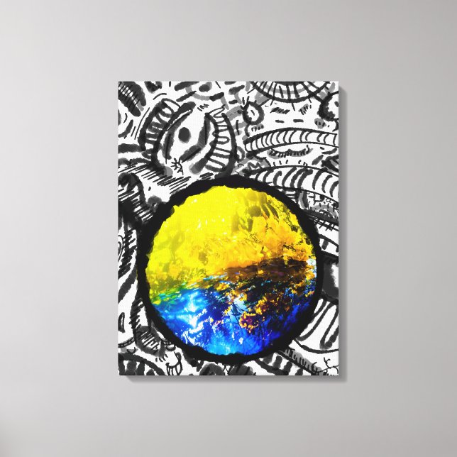 Blue car with Yellow flowers Canvas Print (Front)