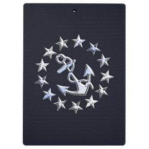 Blue Carbon Fibre Nautical Chrome Yacht Flag Print Clipboard
