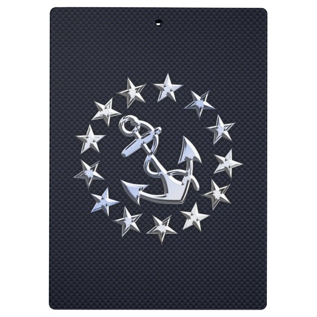 Blue Carbon Fibre Nautical Chrome Yacht Flag Print Clipboard (Back)