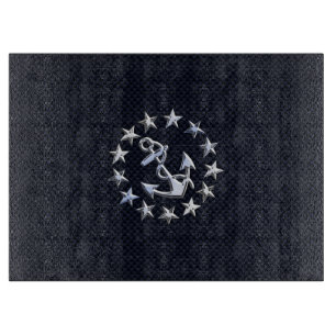 Blue Carbon Fibre Nautical Chrome Yacht Flag Print Cutting Board