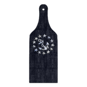 Blue Carbon Fibre Nautical Chrome Yacht Flag Print Cutting Board