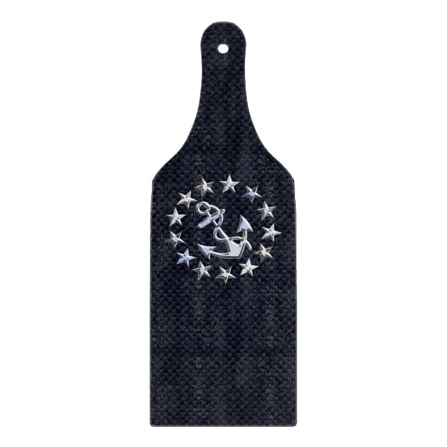 Blue Carbon Fibre Nautical Chrome Yacht Flag Print Cutting Board (Front)