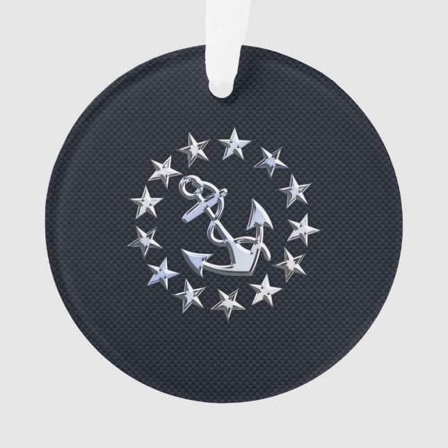 Blue Carbon Fibre Nautical Chrome Yacht Flag Print Ornament (Front)