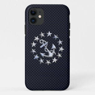 Blue Carbon Fibre Style Chrome Like Yacht Flag iPhone 11 Case
