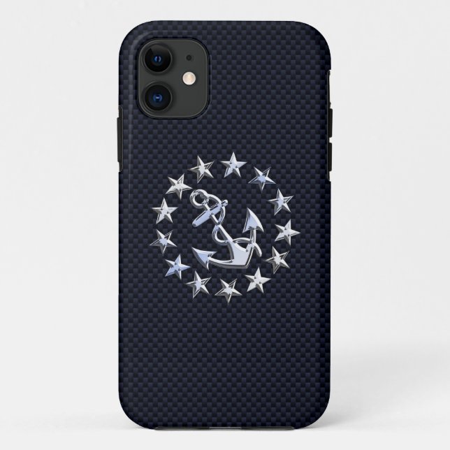 Blue Carbon Fibre Style Chrome Like Yacht Flag  Case-Mate iPhone Case (Back)