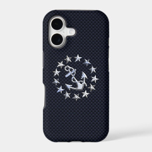 Blue Carbon Nautical Chrome Like Yacht Flag Print