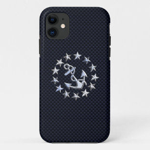 Blue Carbon Nautical Chrome Like Yacht Flag Print iPhone 11 Case