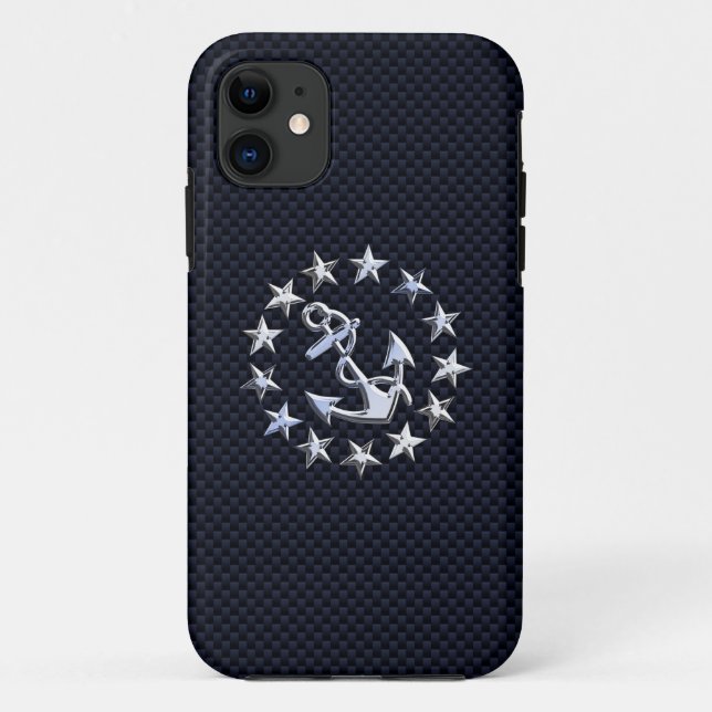 Blue Carbon Nautical Chrome Like Yacht Flag Print Case-Mate iPhone Case (Back)