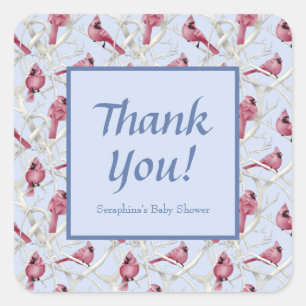 Blue Cardinal Baby Shower Thank You Square Sticker