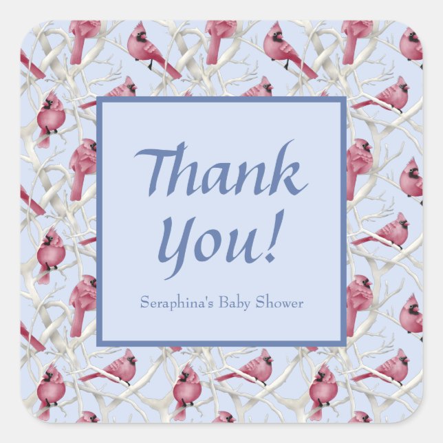 Blue Cardinal Baby Shower Thank You Square Sticker (Front)