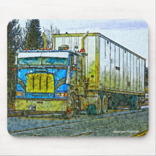 Blue Cargo Truck - Lorry and Highway Art Mouse Mat