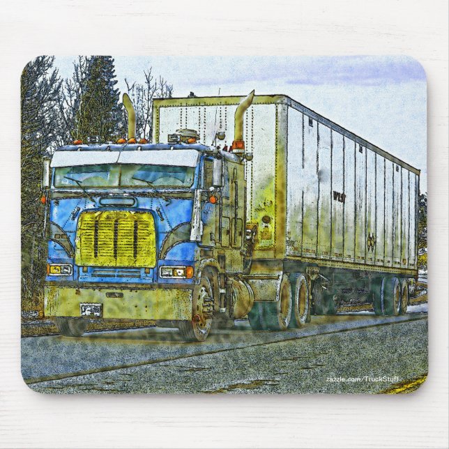 Blue Cargo Truck - Lorry and Highway Art Mouse Mat (Front)