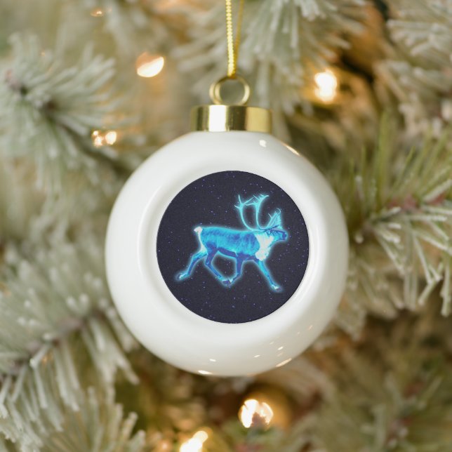 Blue Caribou (Reindeer) Ceramic Ball Christmas Ornament (Tree)