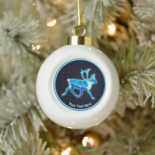 Blue Caribou (Reindeer) Ceramic Ball Christmas Ornament