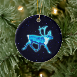 Blue Caribou (Reindeer) Ceramic Tree Decoration