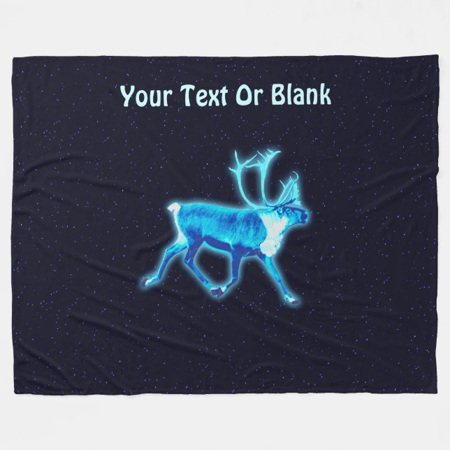 Blue Caribou (Reindeer) Fleece Blanket (Front (Horizontal))
