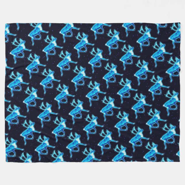 Blue Caribou (Reindeer) Fleece Blanket (Front (Horizontal))