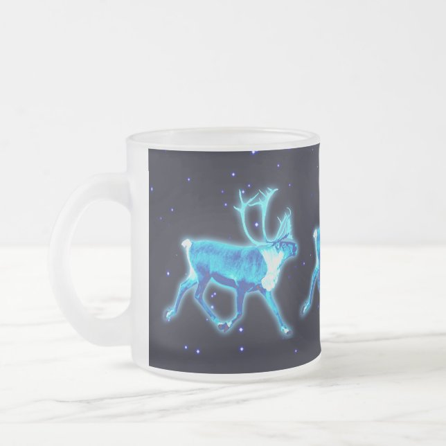 Blue Caribou (Reindeer) Frosted Glass Coffee Mug (Left)