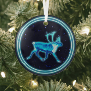 Blue Caribou (Reindeer) Glass Ornament
