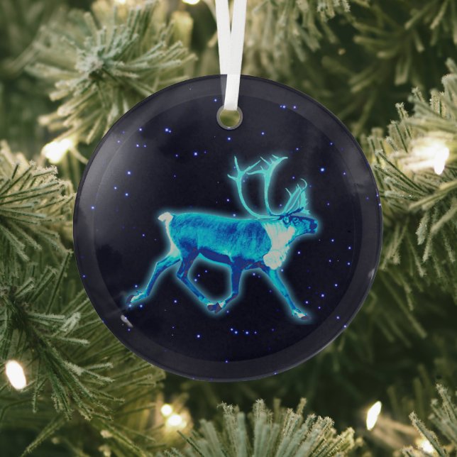 Blue Caribou (Reindeer) Glass Tree Decoration (Insitu)