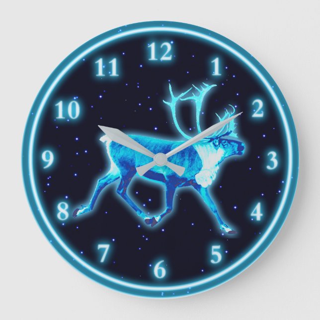 Blue Caribou (Reindeer) Large Clock (Front)