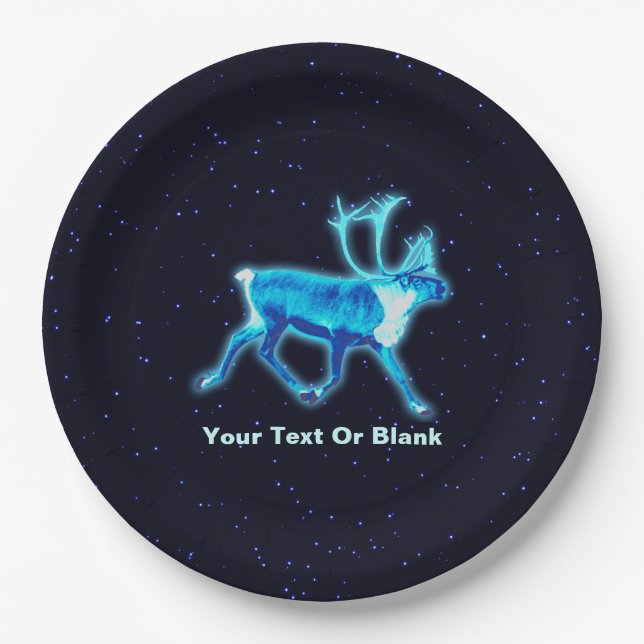 Blue Caribou (Reindeer) Paper Plate (Front)
