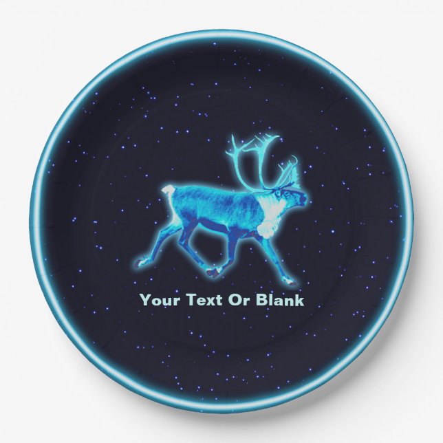 Blue Caribou (Reindeer) Paper Plate (Front)