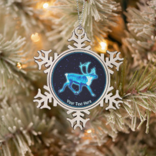 Blue Caribou (Reindeer) Snowflake Pewter Christmas Ornament