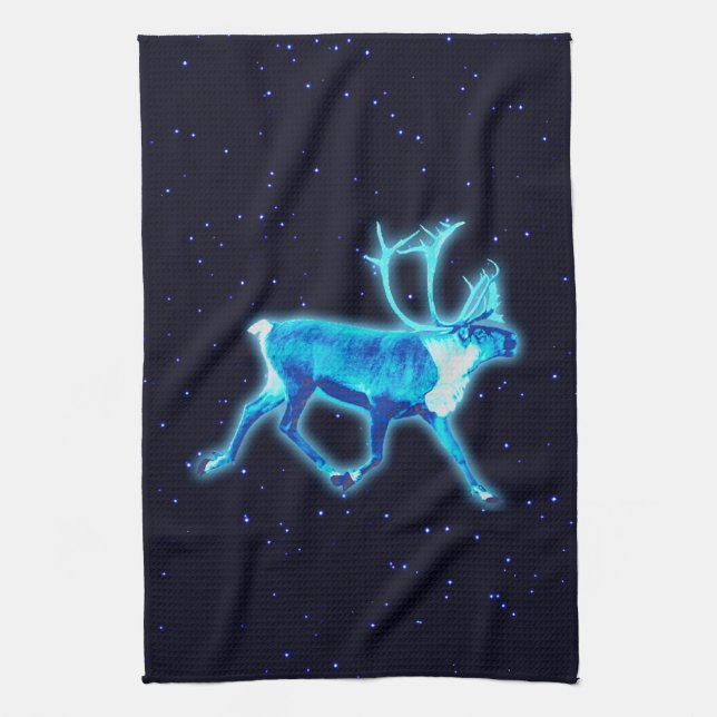 Blue Caribou (Reindeer) Tea Towel (Vertical)