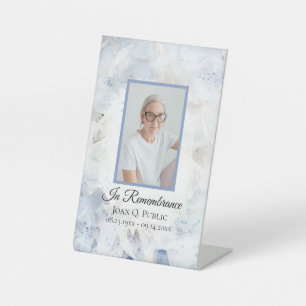 Blue Carnation Floral Celebration of Life Funeral Pedestal Sign