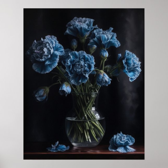 Blue Carnation Flowers Art Print Poster (Front)
