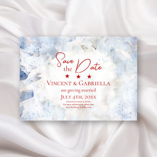 Blue Carnation Flowers Watercolor July 4th Wedding Save The Date