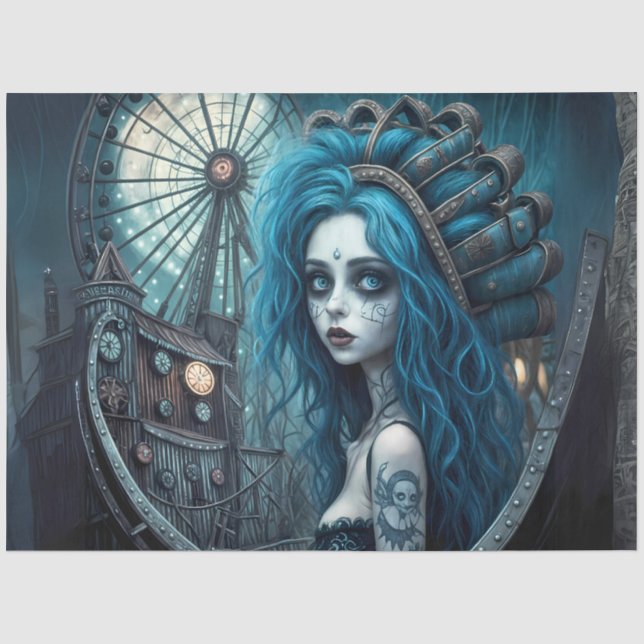 Blue Carnival Demon Halloween Circus – Gothic  Tissue Paper (Front)
