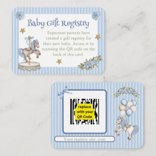 Blue Carousel Horse Gift Registry Enclosure Card