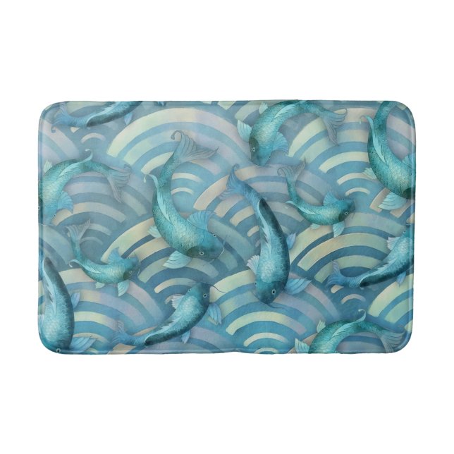 Blue Carp Koi Fish Pattern Bath Mat (Front)