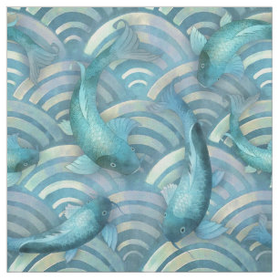 Blue Carp Koi Fish Pattern Fabric