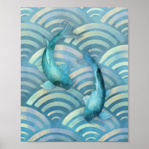 Blue Carp Koi Fish Poster
