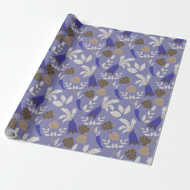 Blue Carrots And Nuts Pattern Wrapping Paper (Unrolled)