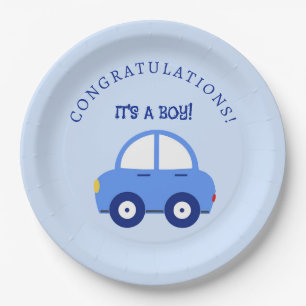 Blue Cars It's a Boy Baby Shower Paper Plate