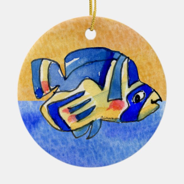 Blue Cartoon Butterfly Fish Ceramic Tree Decoration (Front)