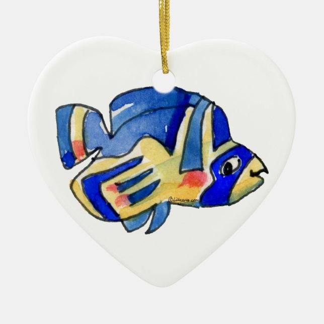 Blue Cartoon Butterfly Fish Ceramic Tree Decoration (Front)