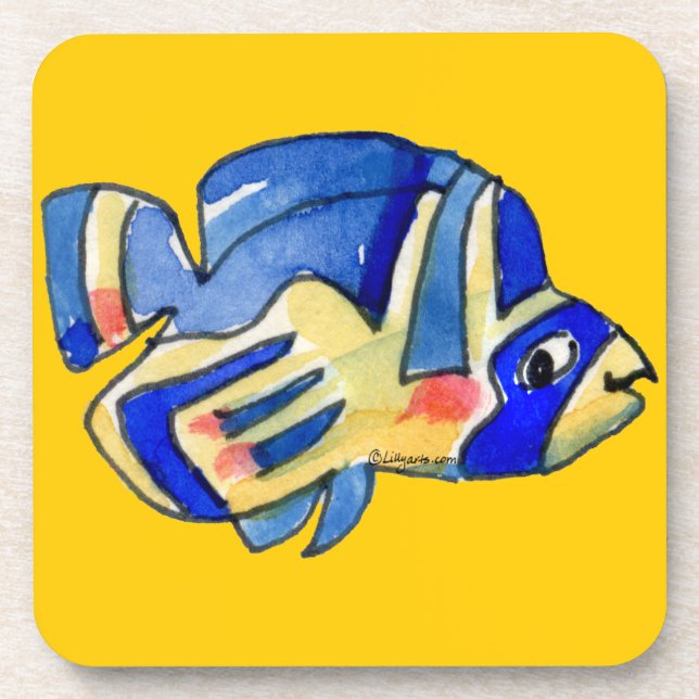 Blue Cartoon Butterfly Fish Coaster (Front)