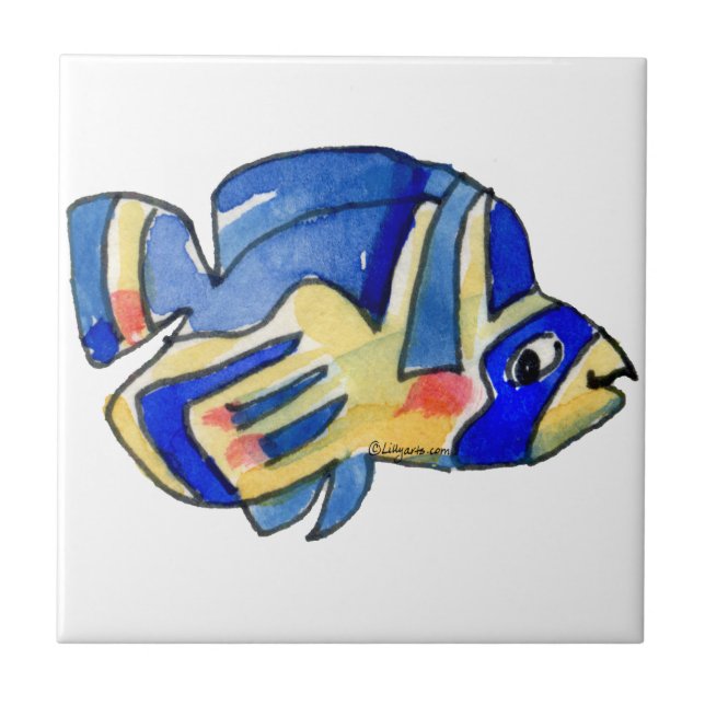 Blue Cartoon Butterfly Fish Tile (Front)
