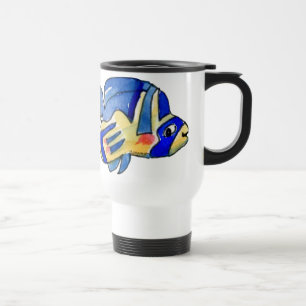 Blue Cartoon Butterfly Fish Travel Mug