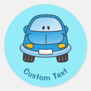 Blue cartoon car classic round sticker