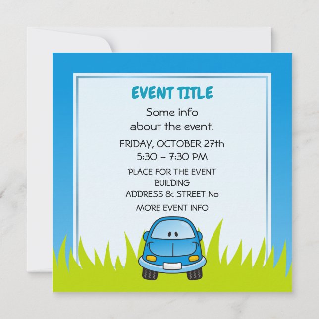 Blue Cartoon Car Invitation (Back)
