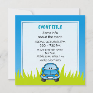 Blue Cartoon Car Invitation